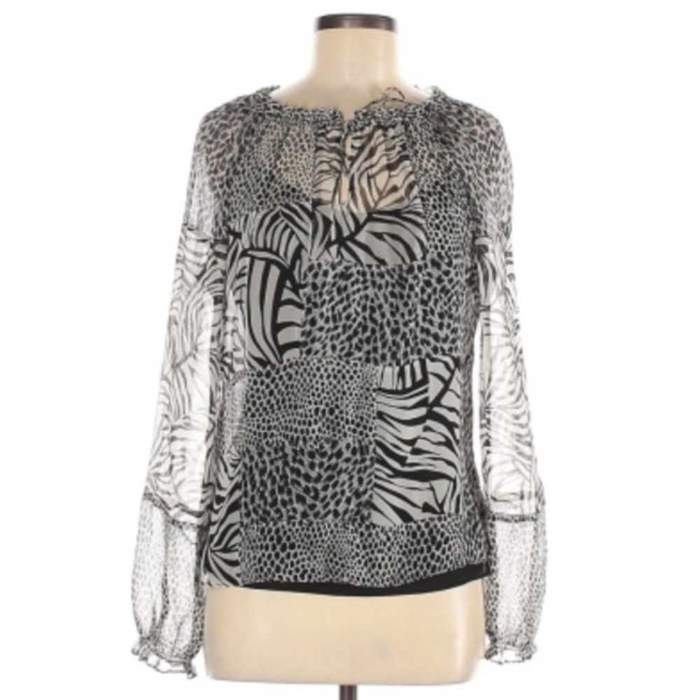 ECI sz M zebra print sheer long sleeve silk blouse
